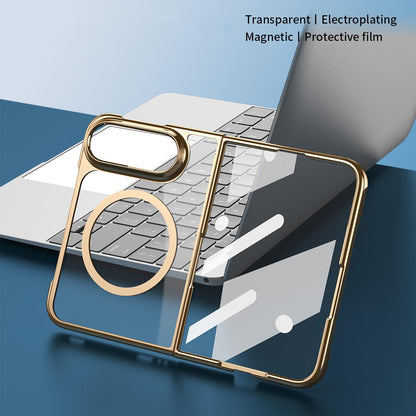 For iPhone Duo Clear Plated Magnetic Integrated Film Phone Case - Gold - EDA010136701A
