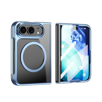For iPhone Duo Clear Plated Magnetic Integrated Film Phone Case - Blue - EDA010136701C