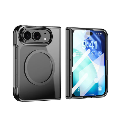 For iPhone Duo Clear Plated Magnetic Integrated Film Phone Case - Black - EDA010136701D