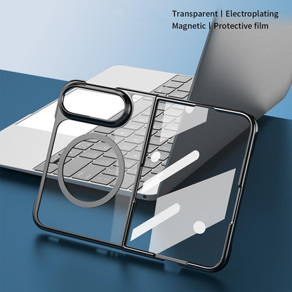 For iPhone Duo Clear Plated Magnetic Integrated Film Phone Case - Black - EDA010136701D