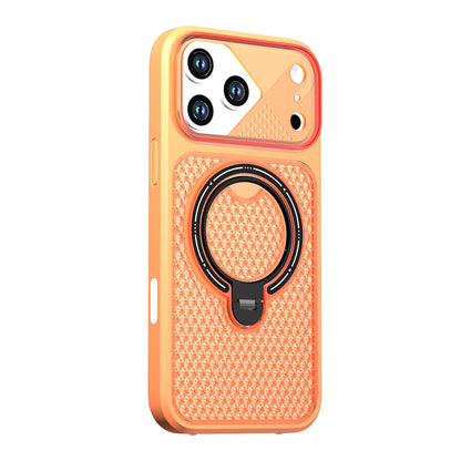 For iPhone 17 Pro Max Colored Cooling 360 Degree Rotation Ring Holder Magnetic Phone Case - Orange - EDA010144901A