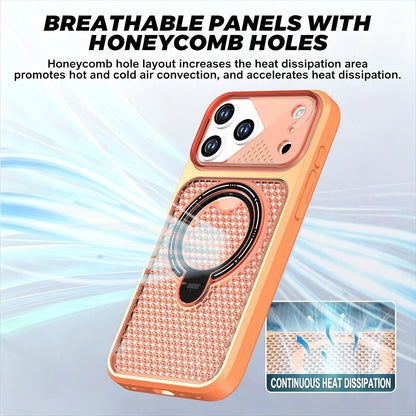 For iPhone 17 Pro Max Colored Cooling 360 Degree Rotation Ring Holder Magnetic Phone Case - Orange - EDA010144901A