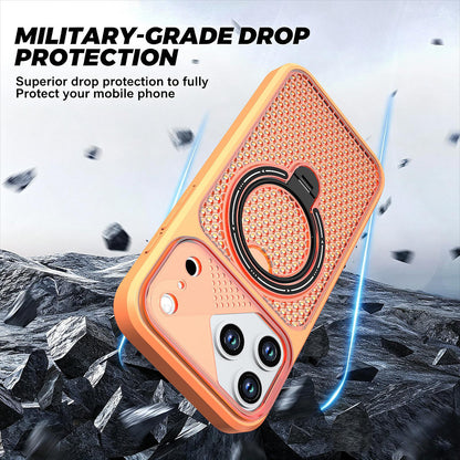For iPhone 17 Pro Max Colored Cooling 360 Degree Rotation Ring Holder Magnetic Phone Case - Orange - EDA010144901A