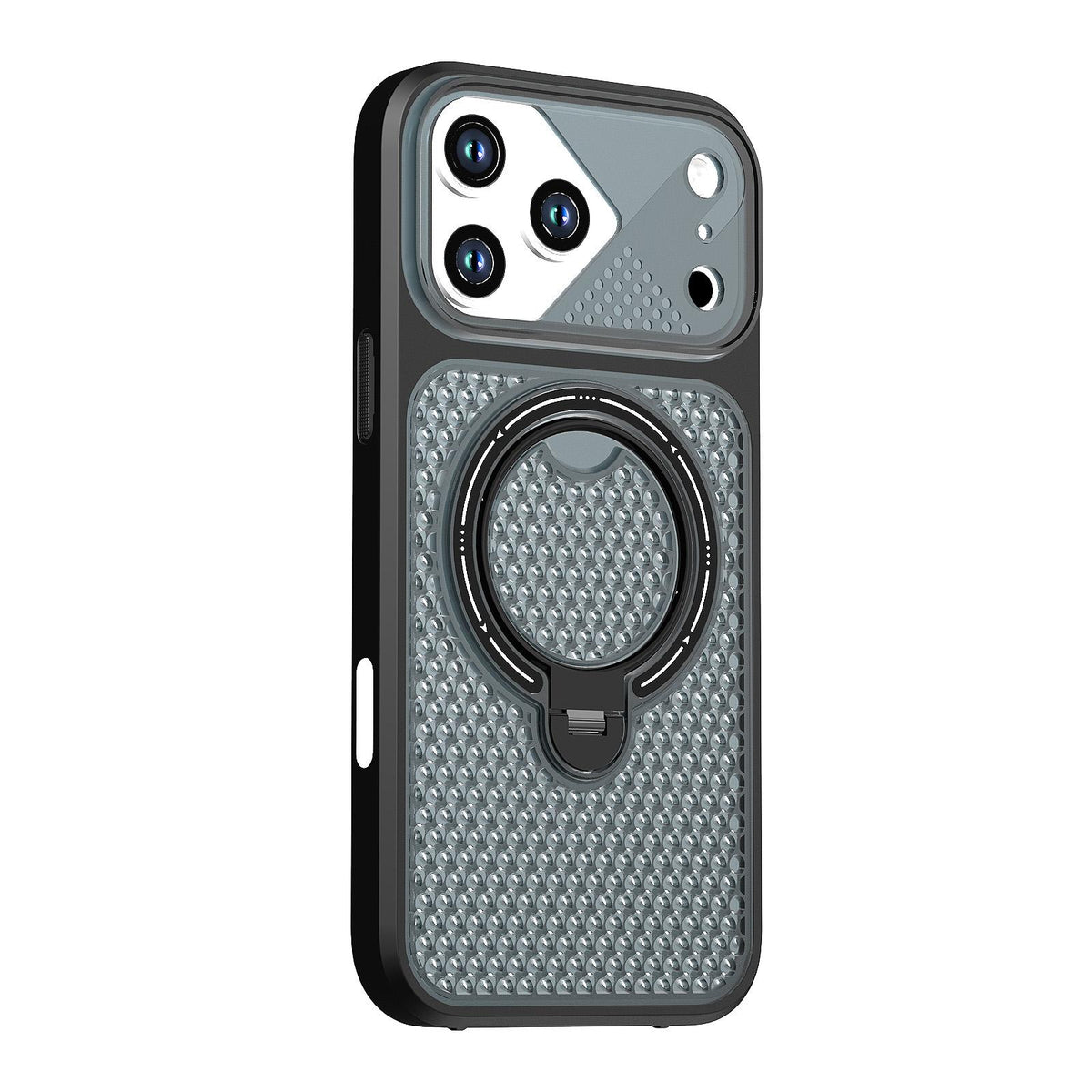 For iPhone 17 Pro Max Colored Cooling 360 Degree Rotation Ring Holder Magnetic Phone Case - Black - EDA010144901B