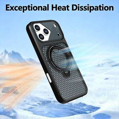 For iPhone 17 Pro Max Colored Cooling 360 Degree Rotation Ring Holder Magnetic Phone Case - Black - EDA010144901B