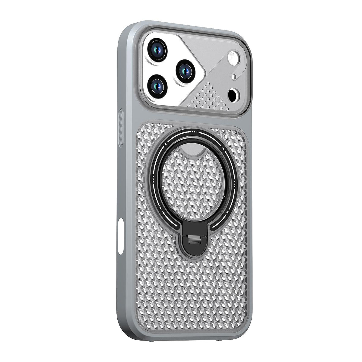 For iPhone 17 Pro Max Colored Cooling 360 Degree Rotation Ring Holder Magnetic Phone Case - Grey - EDA010144901C