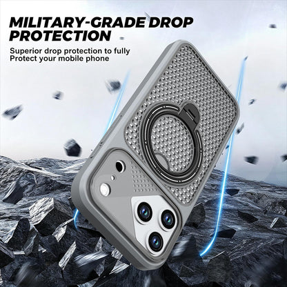 For iPhone 17 Pro Max Colored Cooling 360 Degree Rotation Ring Holder Magnetic Phone Case - Grey - EDA010144901C