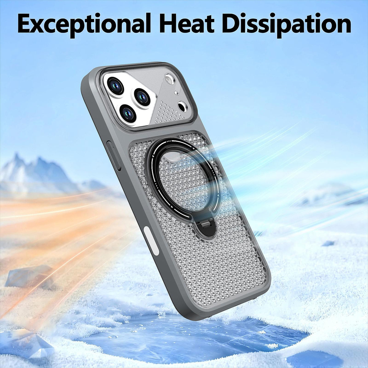 For iPhone 17 Pro Max Colored Cooling 360 Degree Rotation Ring Holder Magnetic Phone Case - Grey - EDA010144901C