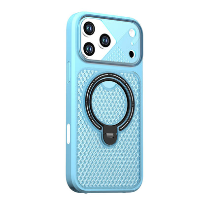 For iPhone 17 Pro Max Colored Cooling 360 Degree Rotation Ring Holder Magnetic Phone Case - Blue - EDA010144901D