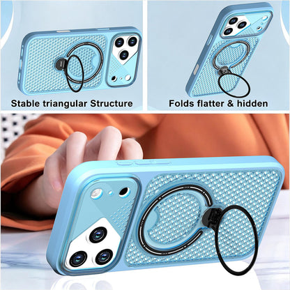 For iPhone 17 Pro Max Colored Cooling 360 Degree Rotation Ring Holder Magnetic Phone Case - Blue - EDA010144901D