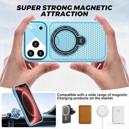 For iPhone 17 Pro Max Colored Cooling 360 Degree Rotation Ring Holder Magnetic Phone Case - Blue - EDA010144901D