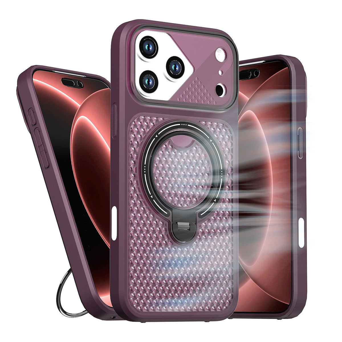 For iPhone 17 Pro Max Colored Cooling 360 Degree Rotation Ring Holder Magnetic Phone Case - Red - EDA010144901E