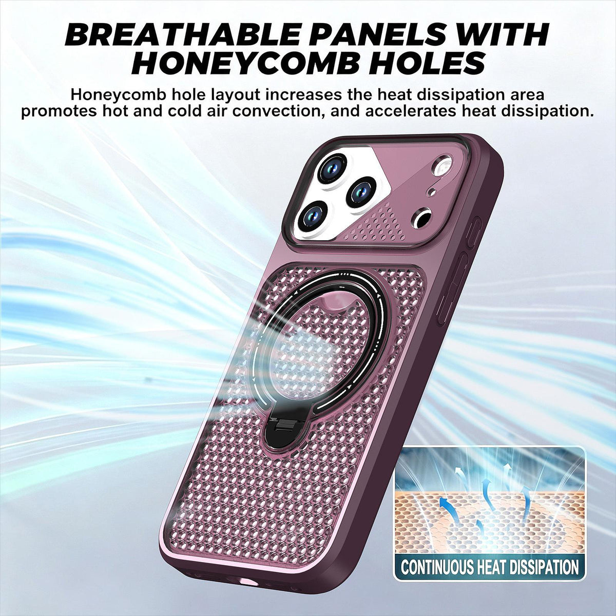 For iPhone 17 Pro Max Colored Cooling 360 Degree Rotation Ring Holder Magnetic Phone Case - Red - EDA010144901E