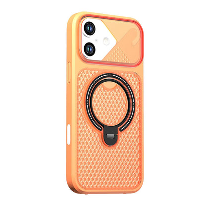 For iPhone 16 Plus Colored Cooling 360 Degree Rotation Ring Holder Magnetic Phone Case - Orange - EDA010144907A