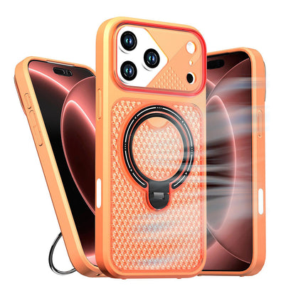 For iPhone 16 Plus Colored Cooling 360 Degree Rotation Ring Holder Magnetic Phone Case - Orange - EDA010144907A