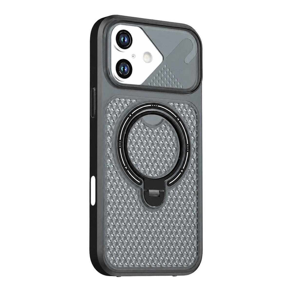 For iPhone 16 Plus Colored Cooling 360 Degree Rotation Ring Holder Magnetic Phone Case - Black - EDA010144907B
