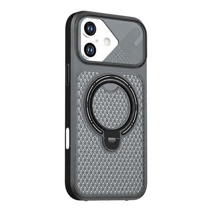 For iPhone 16 Plus Colored Cooling 360 Degree Rotation Ring Holder Magnetic Phone Case - Black - EDA010144907B