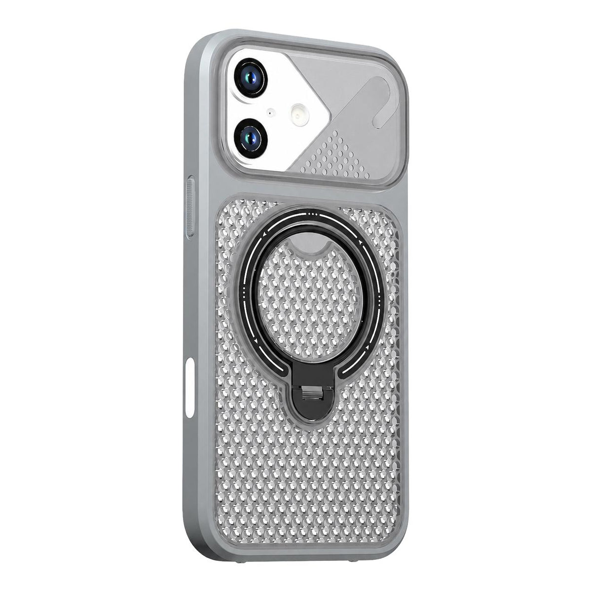 For iPhone 16 Plus Colored Cooling 360 Degree Rotation Ring Holder Magnetic Phone Case - Grey - EDA010144907C
