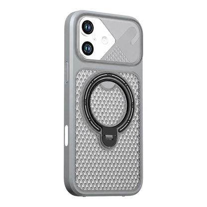 For iPhone 16 Plus Colored Cooling 360 Degree Rotation Ring Holder Magnetic Phone Case - Grey - EDA010144907C