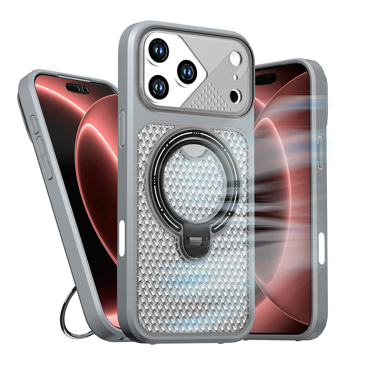 For iPhone 16 Plus Colored Cooling 360 Degree Rotation Ring Holder Magnetic Phone Case - Grey - EDA010144907C