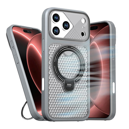 For iPhone 16 Plus Colored Cooling 360 Degree Rotation Ring Holder Magnetic Phone Case - Grey - EDA010144907C