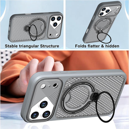 For iPhone 16 Plus Colored Cooling 360 Degree Rotation Ring Holder Magnetic Phone Case - Grey - EDA010144907C