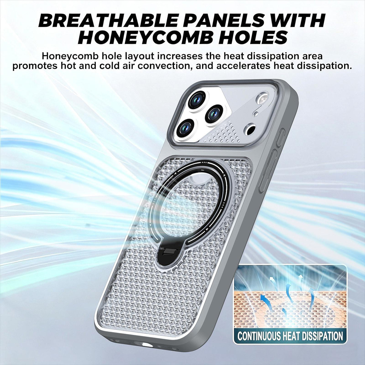 For iPhone 16 Plus Colored Cooling 360 Degree Rotation Ring Holder Magnetic Phone Case - Grey - EDA010144907C