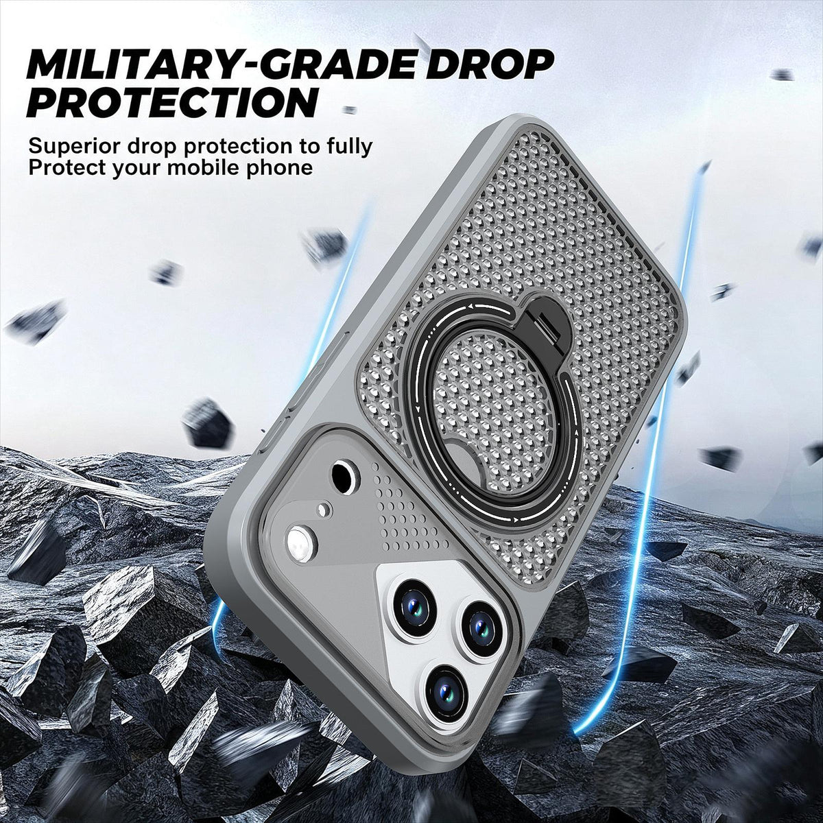 For iPhone 16 Plus Colored Cooling 360 Degree Rotation Ring Holder Magnetic Phone Case - Grey - EDA010144907C