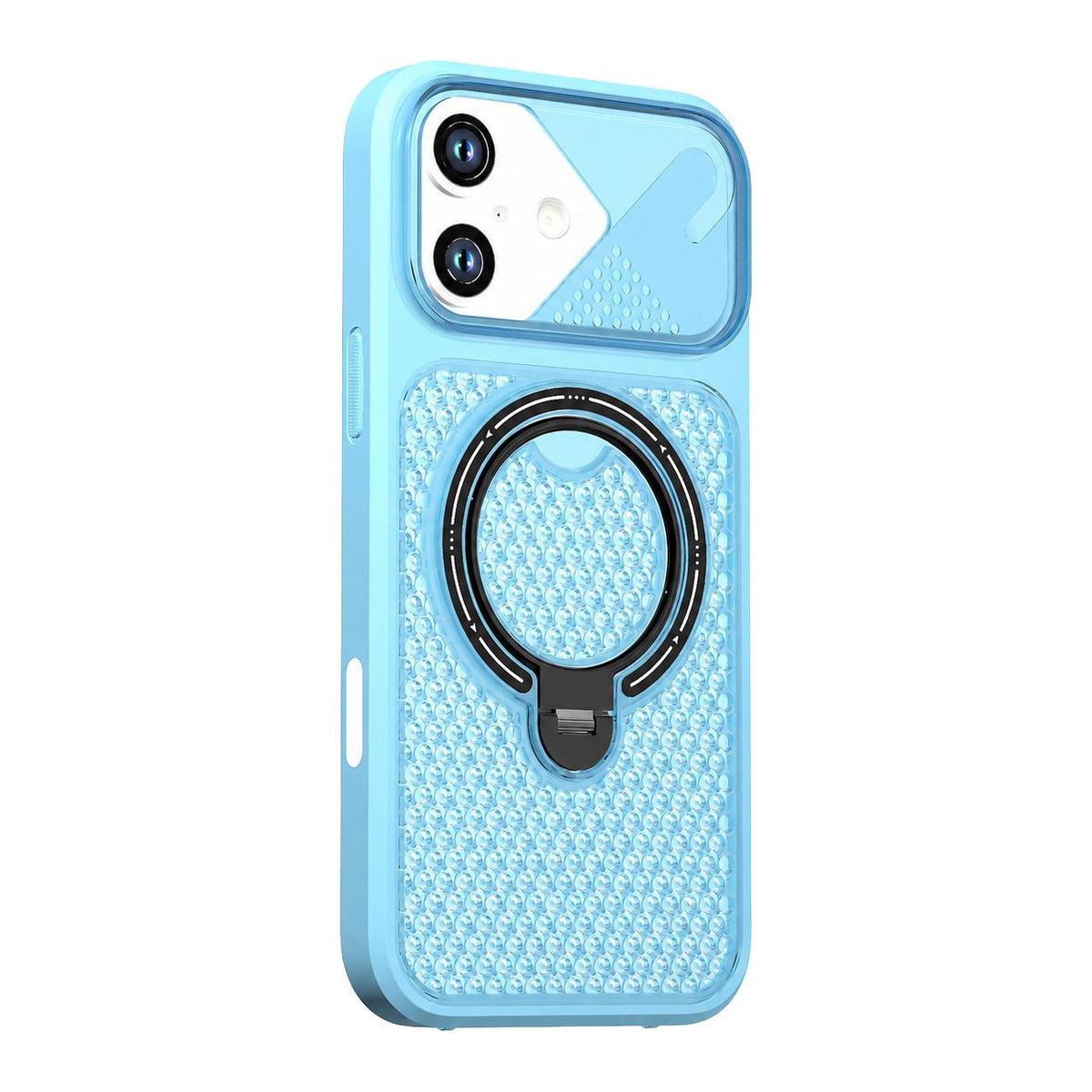 For iPhone 16 Plus Colored Cooling 360 Degree Rotation Ring Holder Magnetic Phone Case - Blue - EDA010144907D