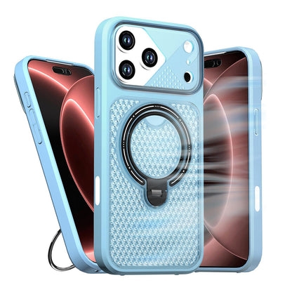 For iPhone 16 Plus Colored Cooling 360 Degree Rotation Ring Holder Magnetic Phone Case - Blue - EDA010144907D