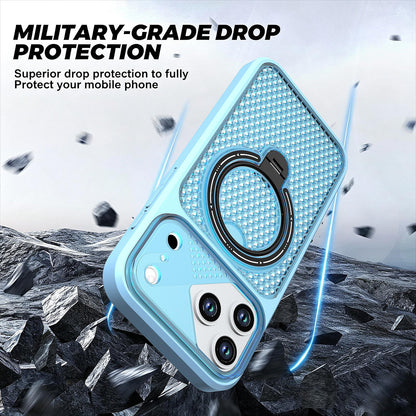 For iPhone 16 Plus Colored Cooling 360 Degree Rotation Ring Holder Magnetic Phone Case - Blue - EDA010144907D