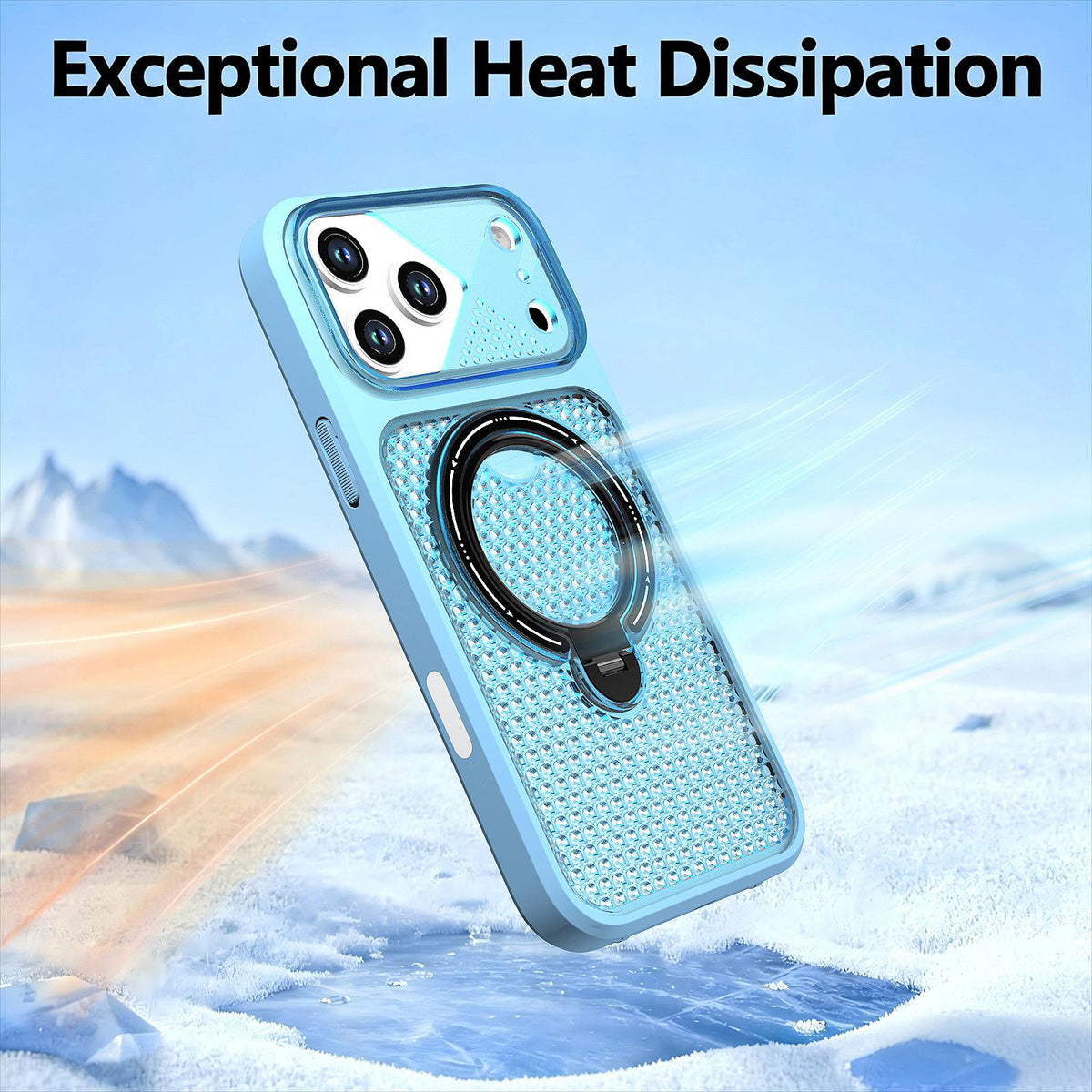 For iPhone 16 Plus Colored Cooling 360 Degree Rotation Ring Holder Magnetic Phone Case - Blue - EDA010144907D