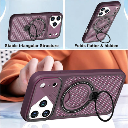 For iPhone 16 Plus Colored Cooling 360 Degree Rotation Ring Holder Magnetic Phone Case - Red - EDA010144907E