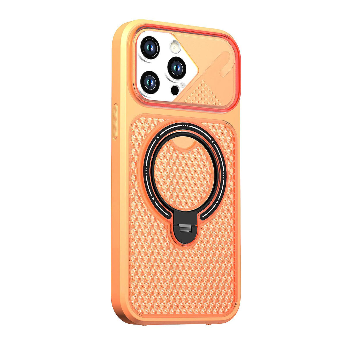 For iPhone 15 Pro Colored Cooling 360 Degree Rotation Ring Holder Magnetic Phone Case - Orange - EDA010144910A