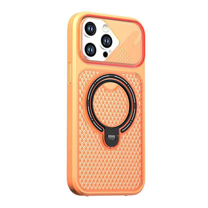 For iPhone 15 Pro Colored Cooling 360 Degree Rotation Ring Holder Magnetic Phone Case - Orange - EDA010144910A