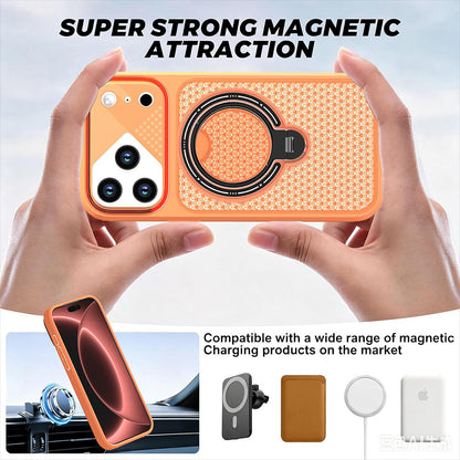 For iPhone 15 Pro Colored Cooling 360 Degree Rotation Ring Holder Magnetic Phone Case - Orange - EDA010144910A