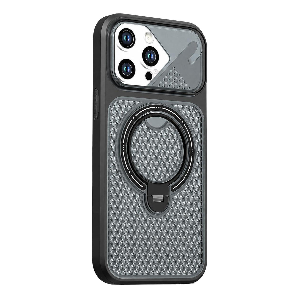 For iPhone 15 Pro Colored Cooling 360 Degree Rotation Ring Holder Magnetic Phone Case - Black - EDA010144910B