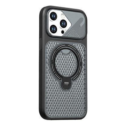 For iPhone 15 Pro Colored Cooling 360 Degree Rotation Ring Holder Magnetic Phone Case - Black - EDA010144910B