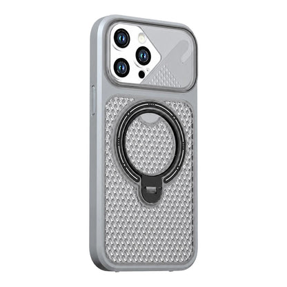 For iPhone 15 Pro Colored Cooling 360 Degree Rotation Ring Holder Magnetic Phone Case - Grey - EDA010144910C