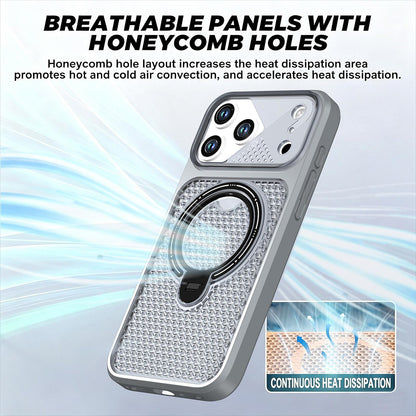 For iPhone 15 Pro Colored Cooling 360 Degree Rotation Ring Holder Magnetic Phone Case - Grey - EDA010144910C