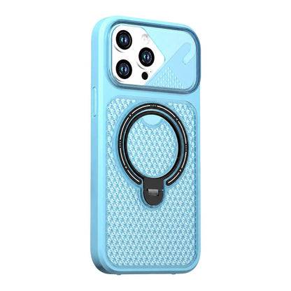 For iPhone 15 Pro Colored Cooling 360 Degree Rotation Ring Holder Magnetic Phone Case - Blue - EDA010144910D