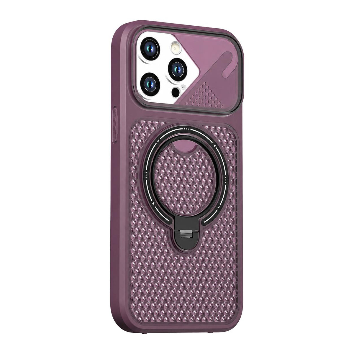 For iPhone 15 Pro Colored Cooling 360 Degree Rotation Ring Holder Magnetic Phone Case - Red - EDA010144910E