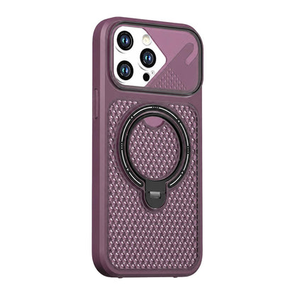 For iPhone 15 Pro Colored Cooling 360 Degree Rotation Ring Holder Magnetic Phone Case - Red - EDA010144910E