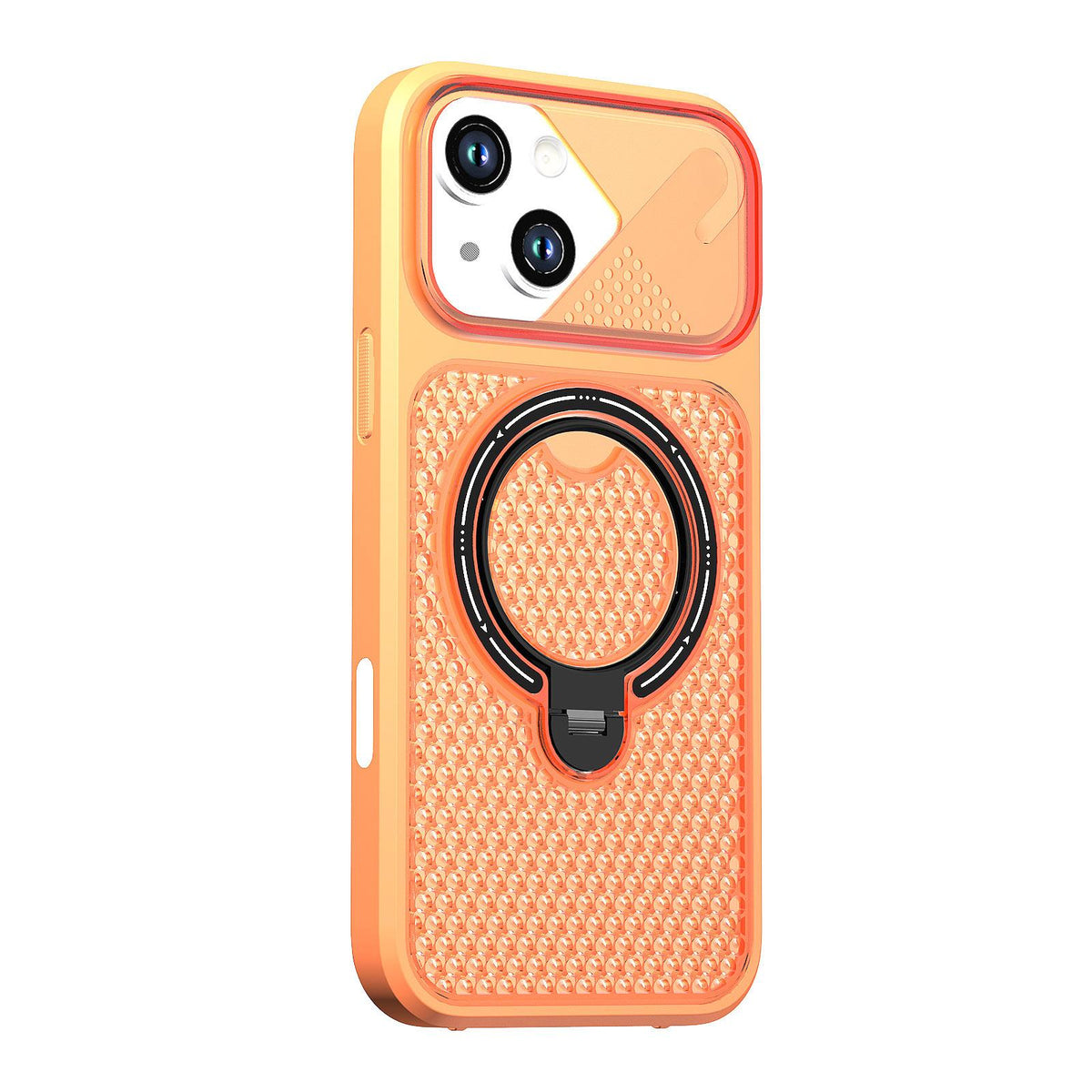 For iPhone 15 Plus Colored Cooling 360 Degree Rotation Ring Holder Magnetic Phone Case - Orange - EDA010144911A
