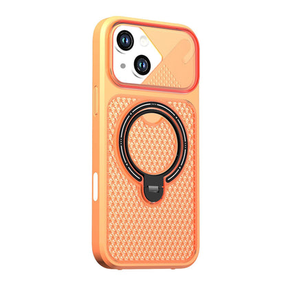 For iPhone 15 Plus Colored Cooling 360 Degree Rotation Ring Holder Magnetic Phone Case - Orange - EDA010144911A