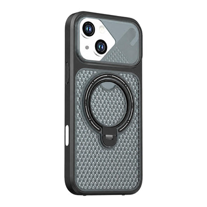 For iPhone 15 Plus Colored Cooling 360 Degree Rotation Ring Holder Magnetic Phone Case - Black - EDA010144911B