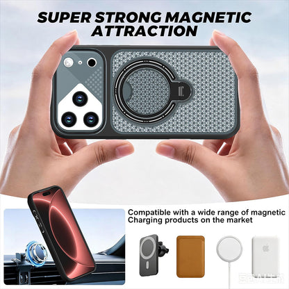 For iPhone 15 Plus Colored Cooling 360 Degree Rotation Ring Holder Magnetic Phone Case - Black - EDA010144911B