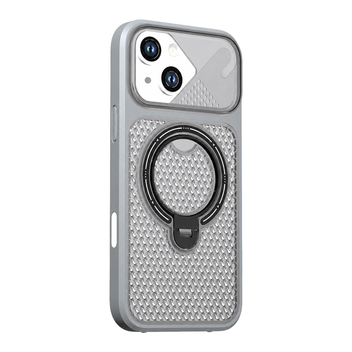 For iPhone 15 Plus Colored Cooling 360 Degree Rotation Ring Holder Magnetic Phone Case - Grey - EDA010144911C