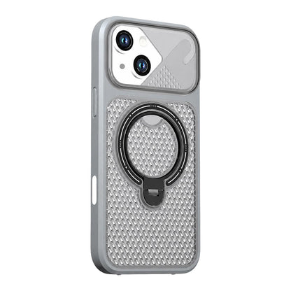For iPhone 15 Plus Colored Cooling 360 Degree Rotation Ring Holder Magnetic Phone Case - Grey - EDA010144911C
