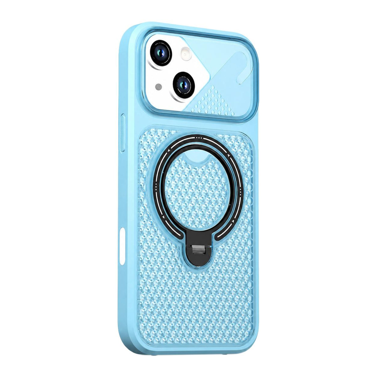 For iPhone 15 Plus Colored Cooling 360 Degree Rotation Ring Holder Magnetic Phone Case - Blue - EDA010144911D